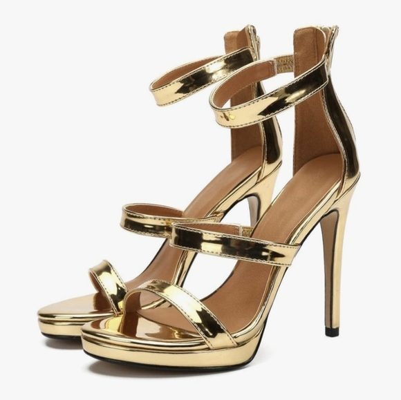 Gold Strappy High Heels - Picture 1 of 7